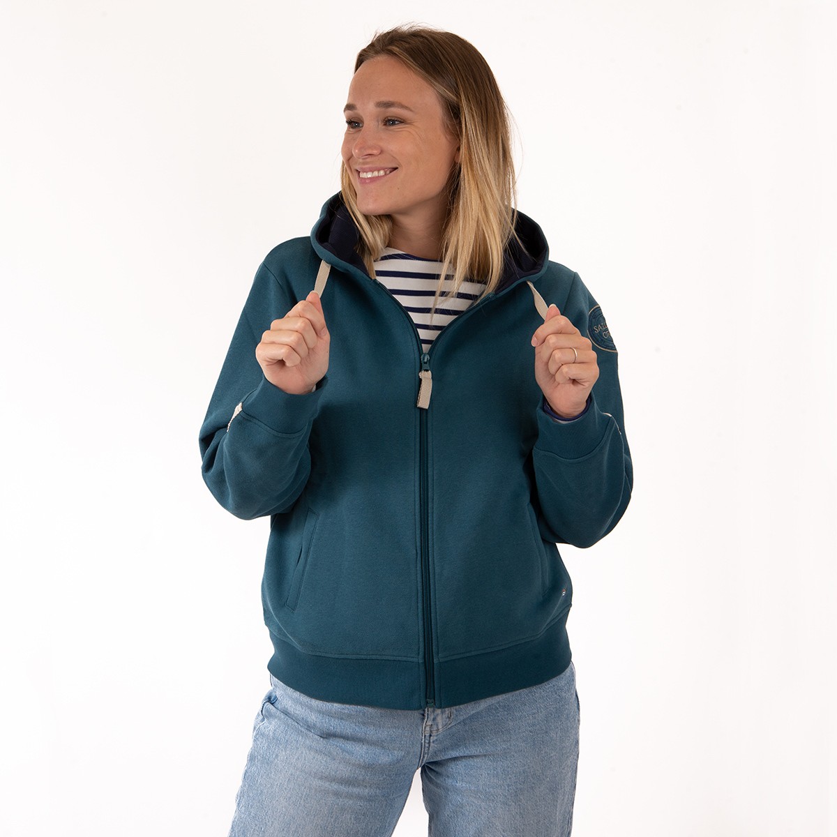 Sweat nautique zippé à capuche femme YACHTING - All'Océan