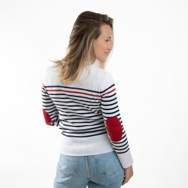 Pull Marin en laine Mérinos pour Femme avec coudières en voile 100%  recyclée recyclé