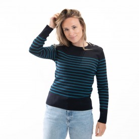 Pull Marin en laine Mérinos pour Femme avec coudières en voile 100