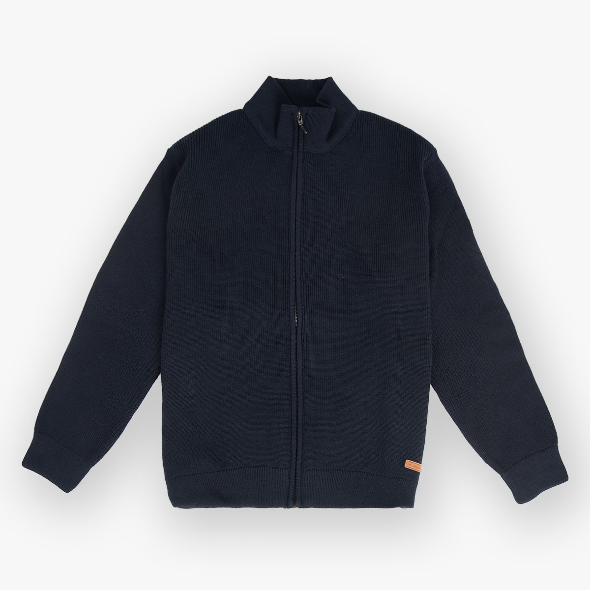 Gilet à capuche zippé en laine Mérinos mélangée bleu marine Father & Sons